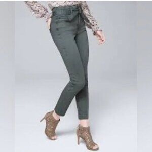 EUC White House Black Market High Rise Belted Straight Crop Utility Pants 10
